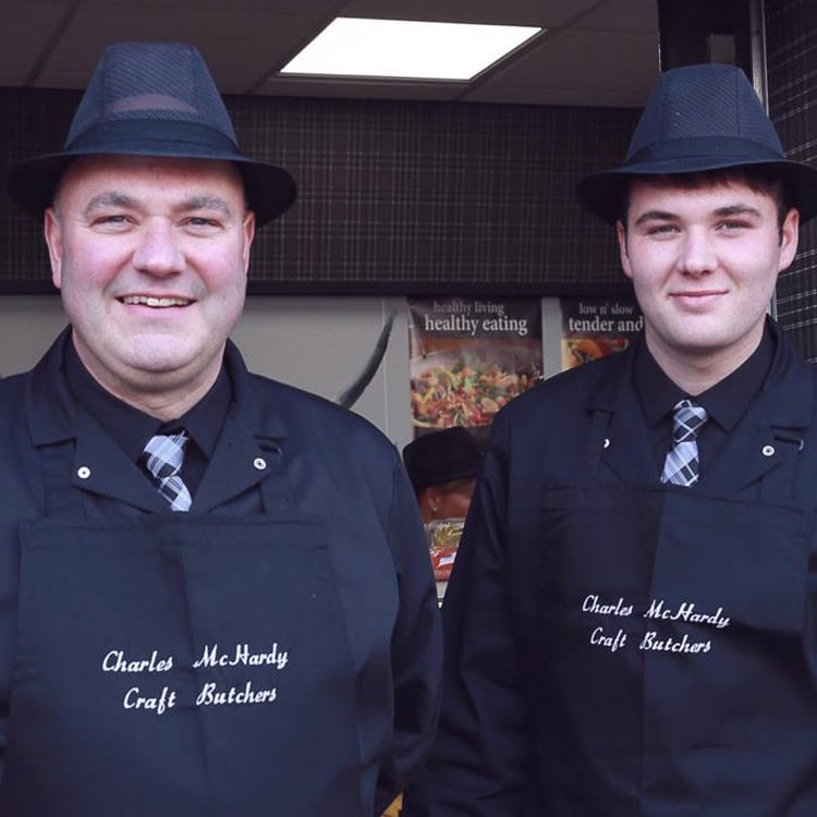 Robert & Ricky inside the Charles McHardy butcher shop in Stonehaven