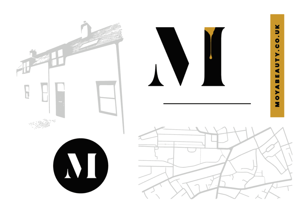 A range of accompanying brand assets for Moya