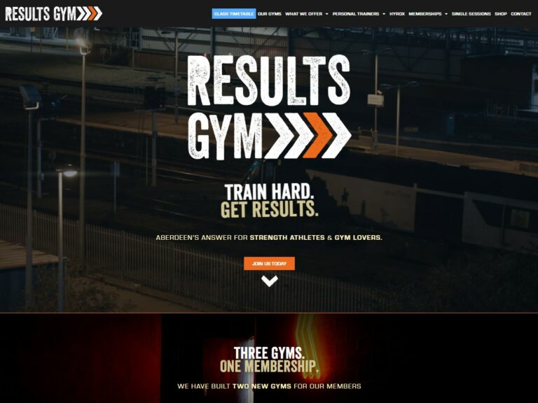 Screenshot of the Results Gym homepage